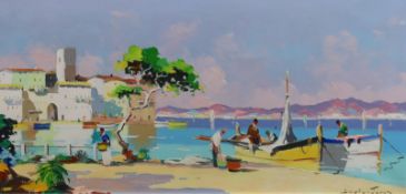 § § Cecil Rochfort D'Oyly John (1906-1993) Mediterranean scene with fishermen in the foregroundoil