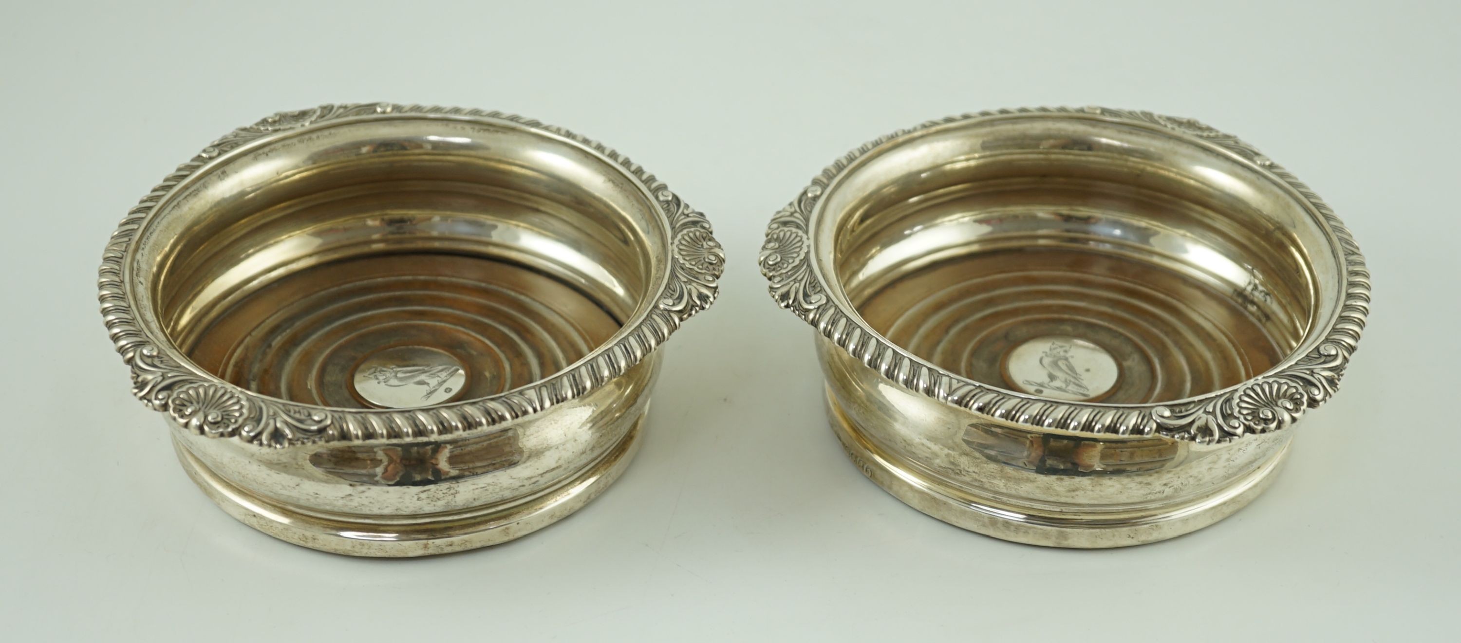 A pair of George IV silver wine coasters by Benjamin Smith III, with gadrooned and shell border, the - Image 9 of 11