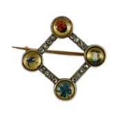 A late 19th Viennese gold, Essex crystal and rose cut diamond set diamond shaped brooch, set with