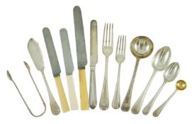 A Victorian part canteen of silver double struck Old English beaded pattern cutlery by George Adams,