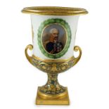 Napoleonic Wars interest: A large Berlin porcelain twin handled urn, c.1816, presented to Sir