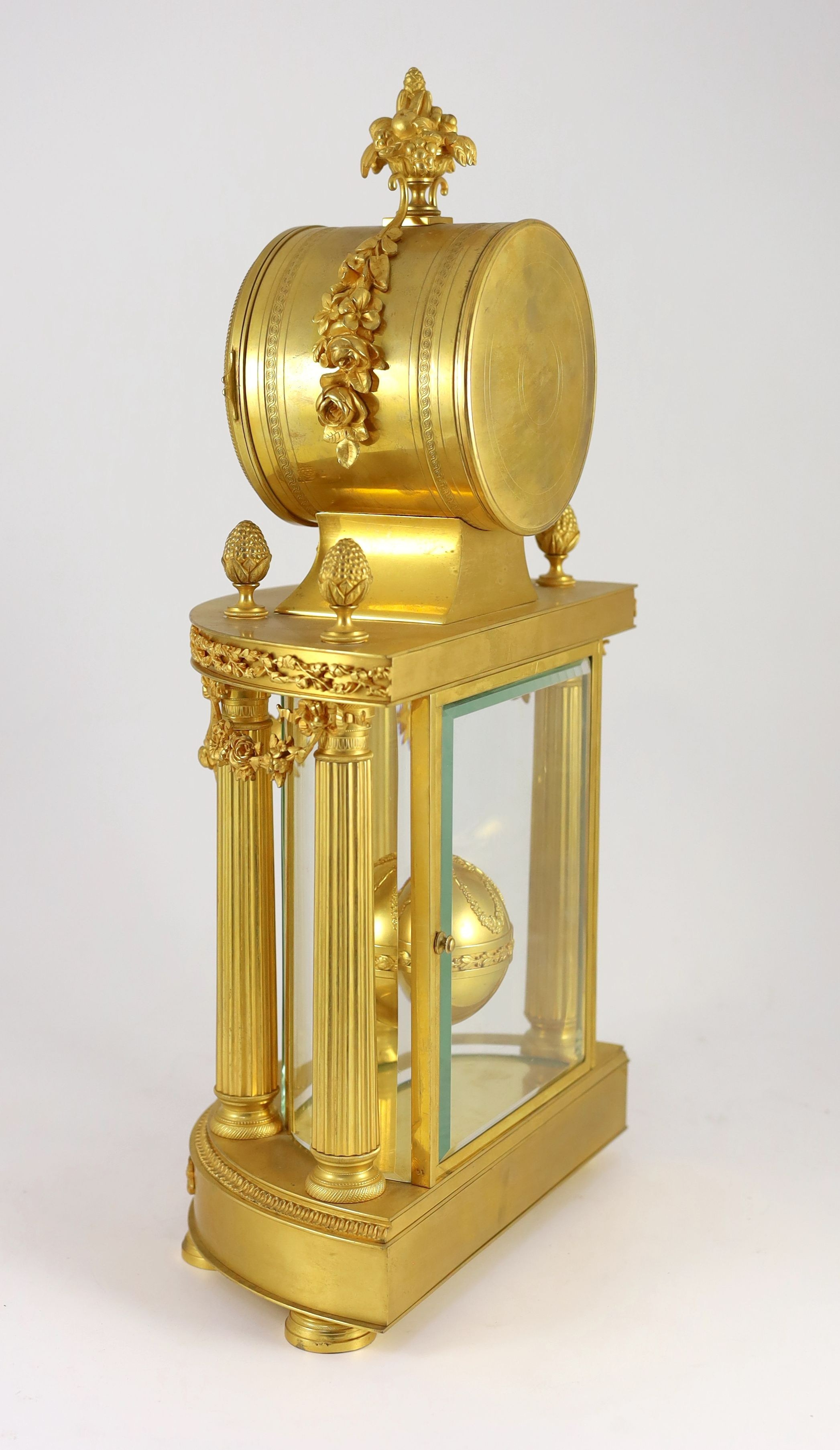 An early 20th century French ormolu 400 day mantel clock, in architectural case with floral - Image 4 of 5