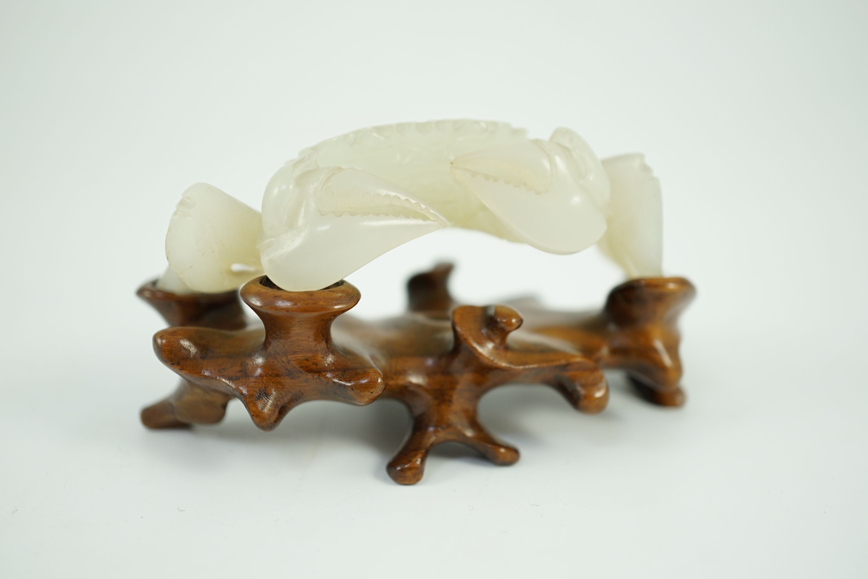 A Chinese pale celadon jade model of a crab, 20th century, Provenance- the vendor’s father - Image 4 of 8