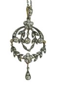 A 19th century gold, silver and diamond cluster set articulated drop pendant, of openwork foliate