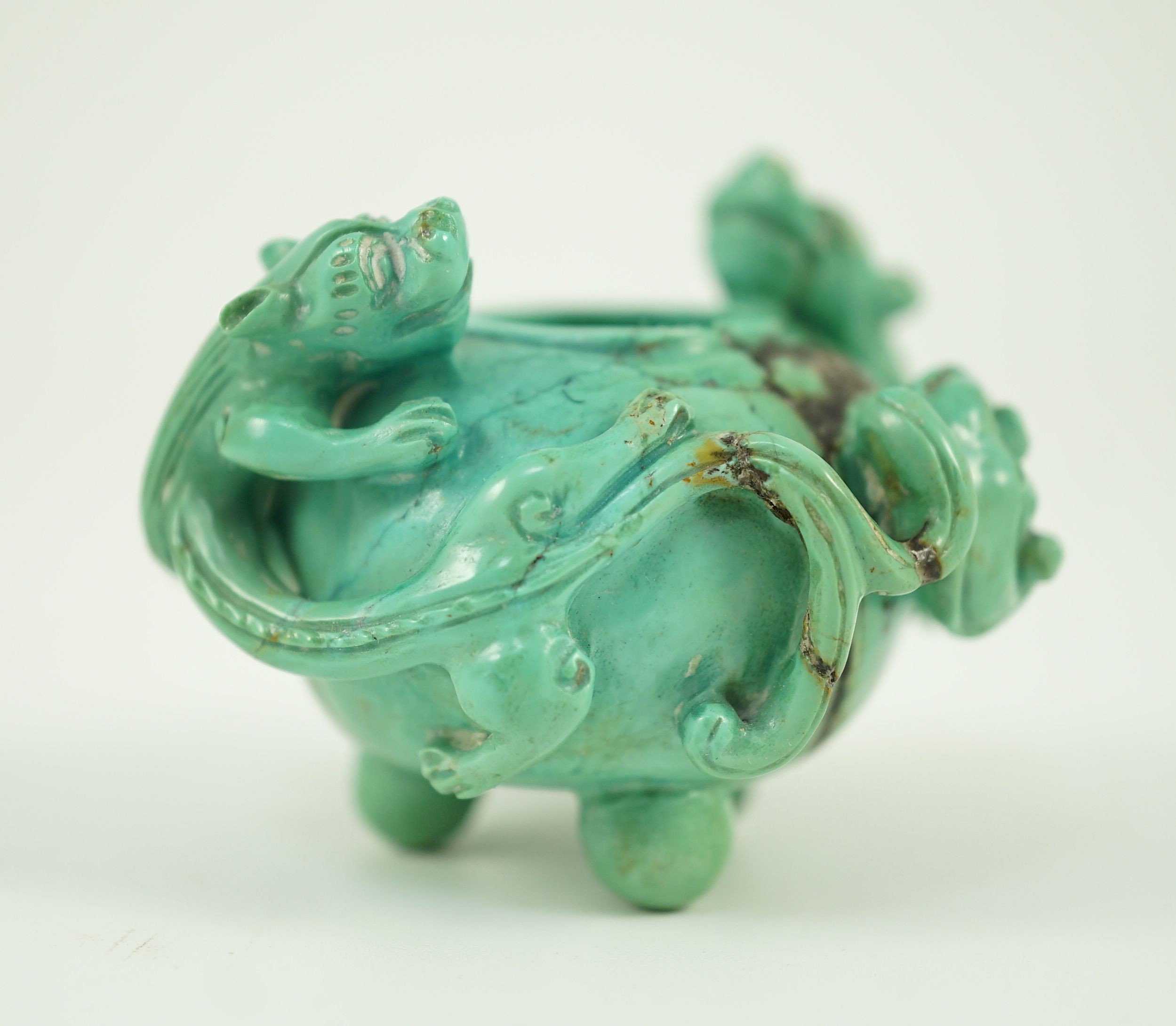 A small Chinese turquoise matrix waterpot, 18th/19th century carved in high relief and open work - Image 11 of 16