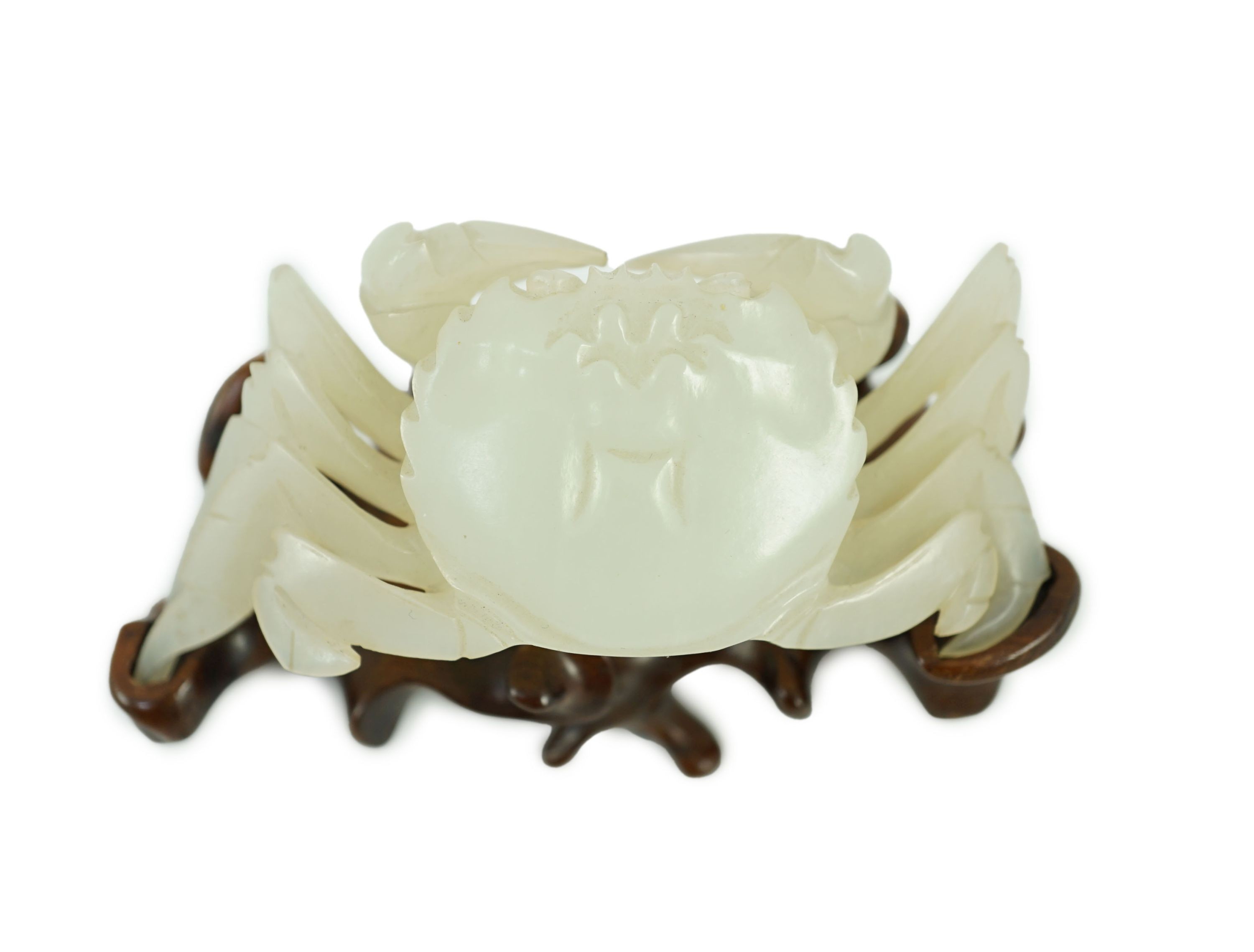 A Chinese pale celadon jade model of a crab, 20th century, Provenance- the vendor’s father - Image 2 of 8