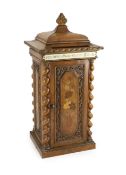 A mid 19th century French marquetry inlaid walnut country house post box, of architectural form,