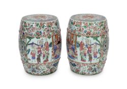 A pair of Chinese famille rose barrel garden seats, late 19th century each painted to rectangular