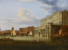 Circle of John Dean Paul (1775-1852) Somerset House and The Adelphi from the river, Londonoil on