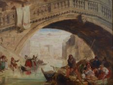 Edward Pritchett (1828-1864) Gondoliers beneath the Rialto Bridge and View along the Grand