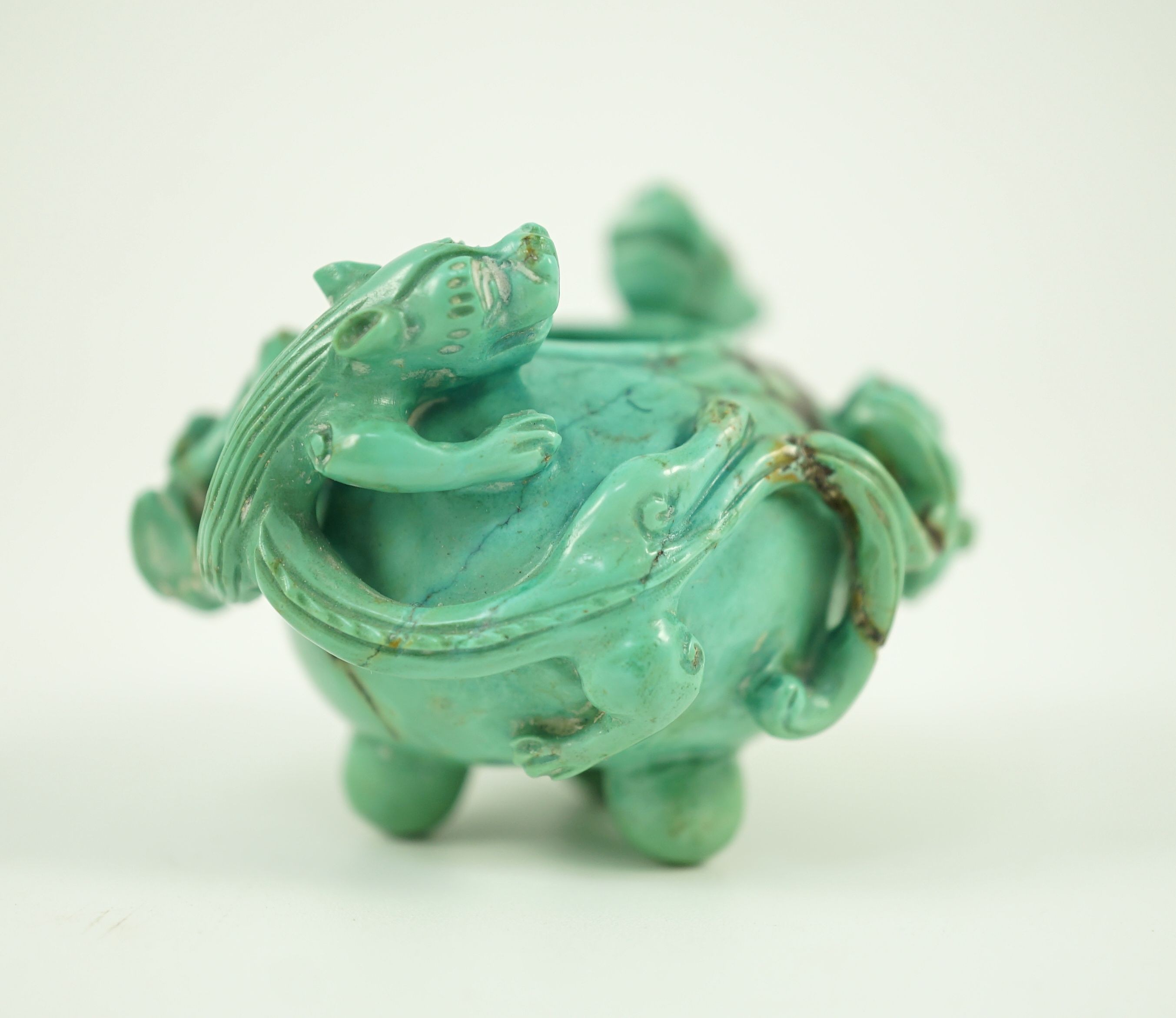A small Chinese turquoise matrix waterpot, 18th/19th century carved in high relief and open work - Image 15 of 16