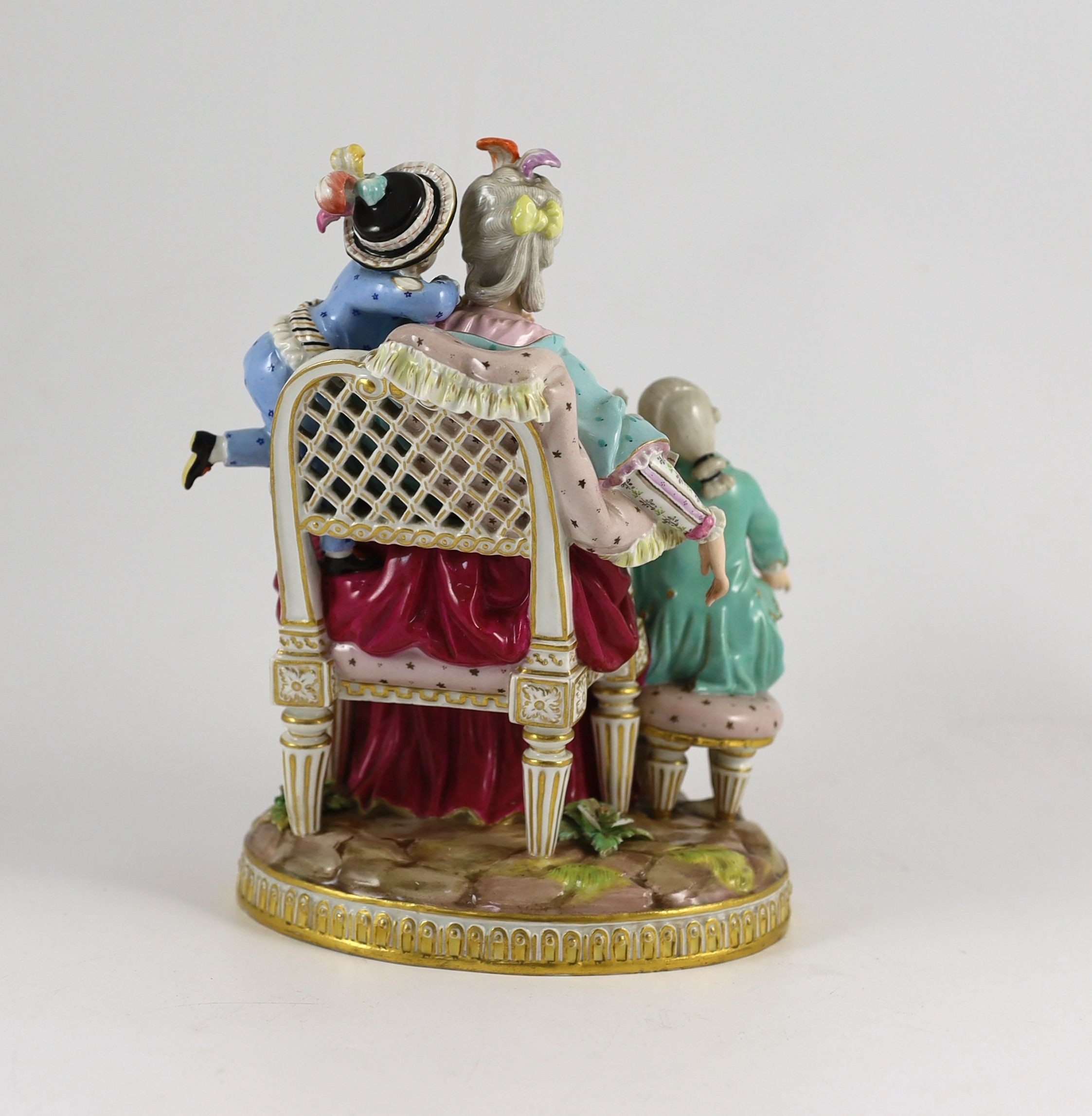 A Meissen group of the good mother, 19th century, after a model by Michel Victor Acier, blue crossed - Image 5 of 6