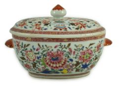 A Chinese export famille rose small tureen and cover, Qianlong period, the cover painted with