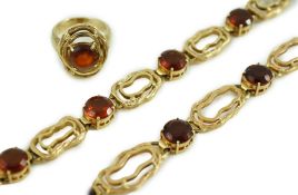 A stylish suite of Austro-Hungarian 14k gold and citrine set jewellery, comprising a necklace, 47.