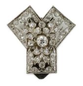 A Belle Epoque pierced white gold and millegrain set diamond cluster set clip brooch, of 'Y'