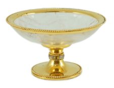 An early to mid 20th century German silver gilt mounted gilt rock crystal pedestal dish, by