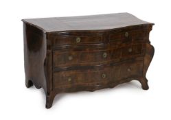 An 18th century North Italian marquetry inlaid rosewood serpentine commode, fitted two short and two