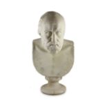 A 19th century Italian carved white marble bust of a bearded man, on matching socle, width 31cm,