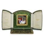 A 19th century Italian 18K gold and enamel plaque icon, Bulgari, c.1820, of square shape with cut