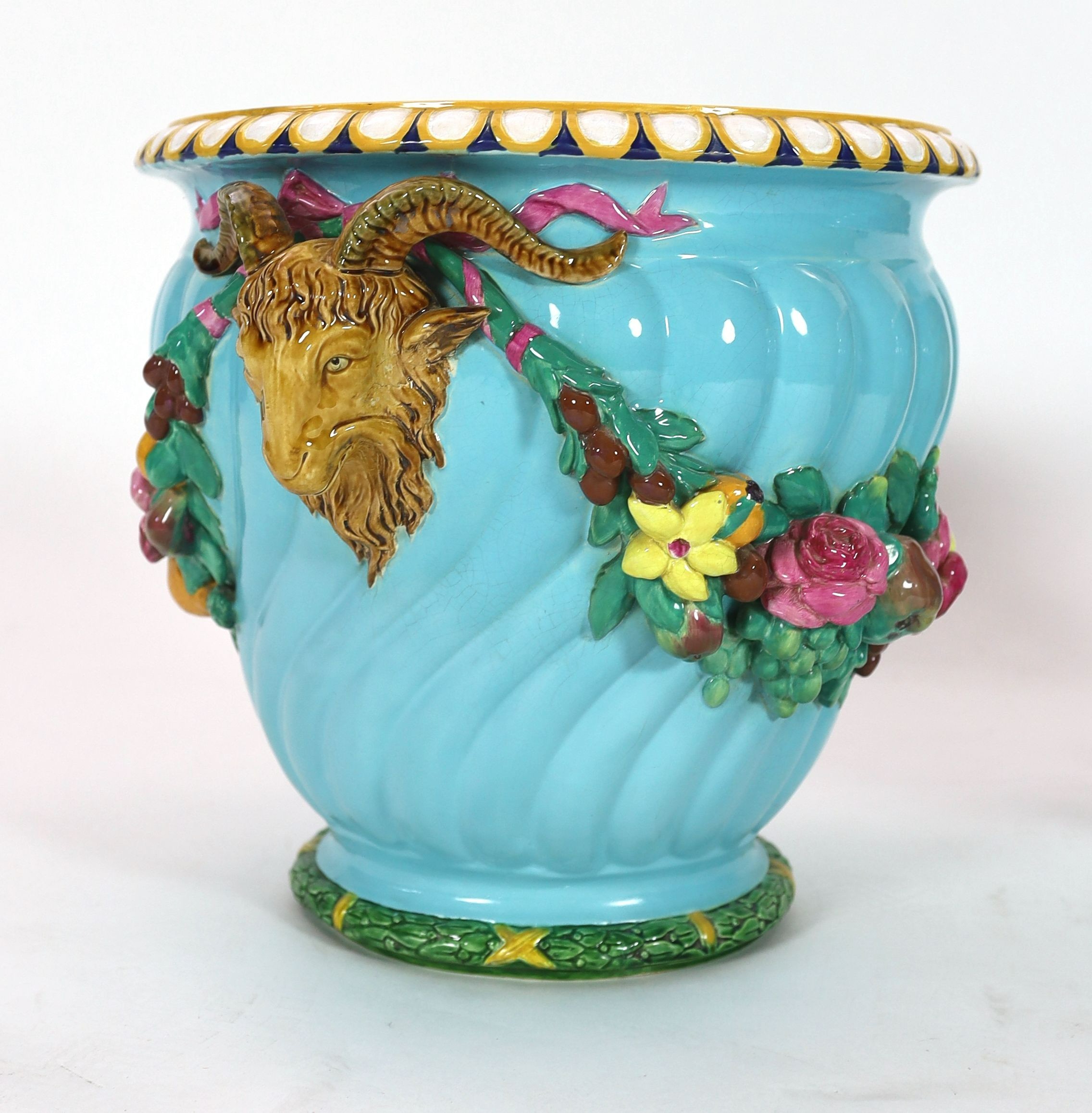 A pair of Minton classical revival majolica jardinieres, late 19th century, each gadrooned and - Image 4 of 5