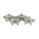 A good set of four Victorian silver two handled oval sauce tureens and covers, by Edward & John