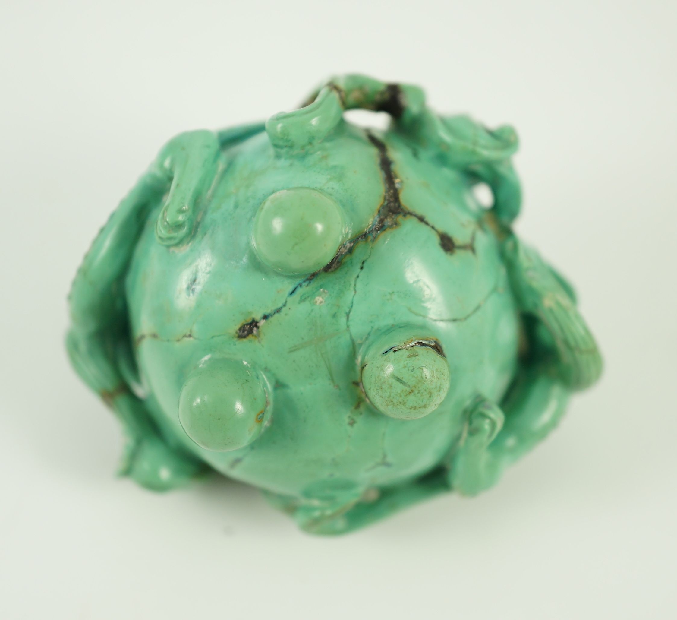 A small Chinese turquoise matrix waterpot, 18th/19th century carved in high relief and open work - Image 13 of 16