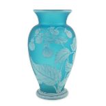 A Stevens and Williams cameo glass vase, late 19th century, decorated in white overlay with bell