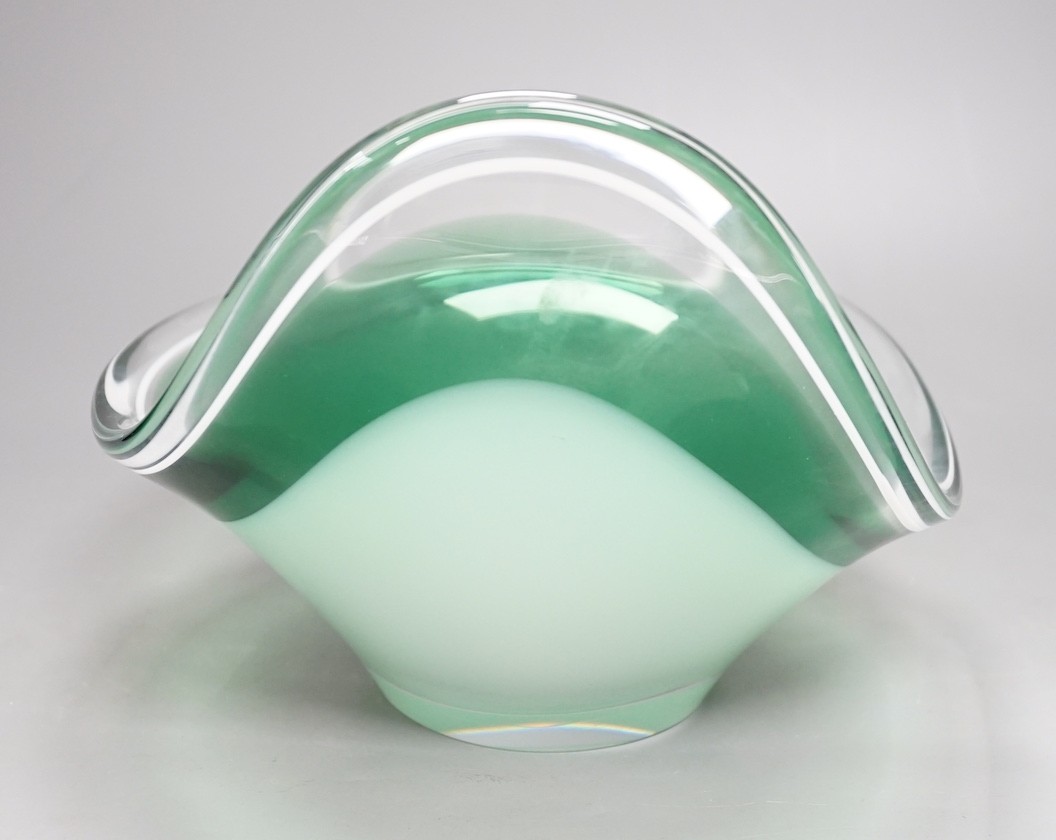 A Flygfors green and white cased glass bowl, signed, 30cm - Image 4 of 4