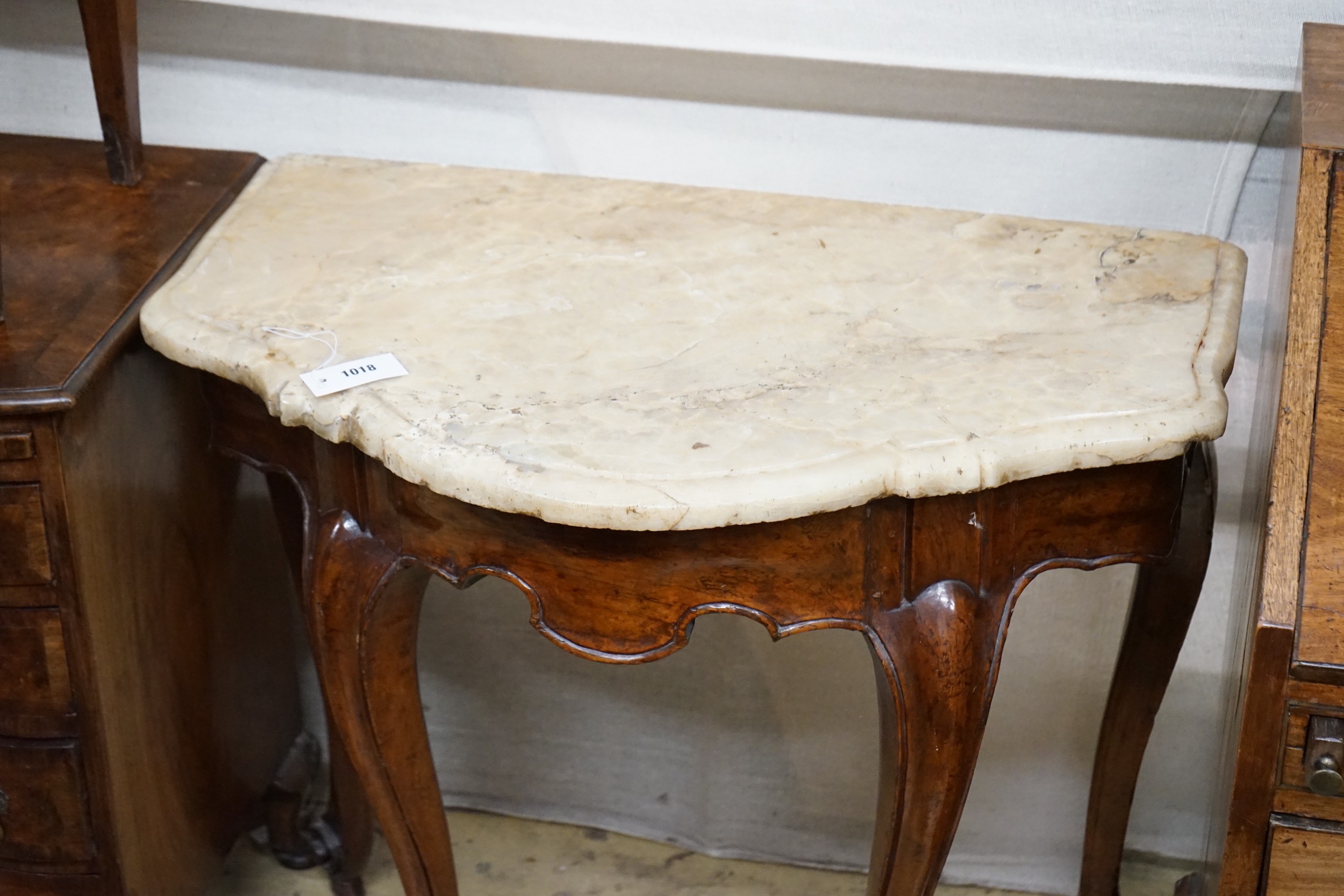 A 19th century and later French marble top walnut console table, width 81cm, depth 47cm, height - Image 2 of 2