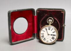 A George V silver and leather travelling watch case, Birmingham, 1917, 11.4cm, with nickel cased