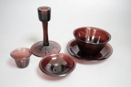 A group of Chinese Beijing amethyst glass table wares, prov. vendor's grandparents acquired the