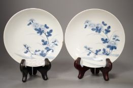A pair of Japanese Nabeshima blue and white dishes, Edo period - 16cm diameter