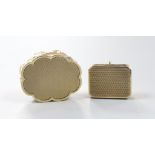 A 1960' 9ct gold shaped oval pill box, 35mm, 22.5 grams and a 9ct gold pill box by Asprey & Co,