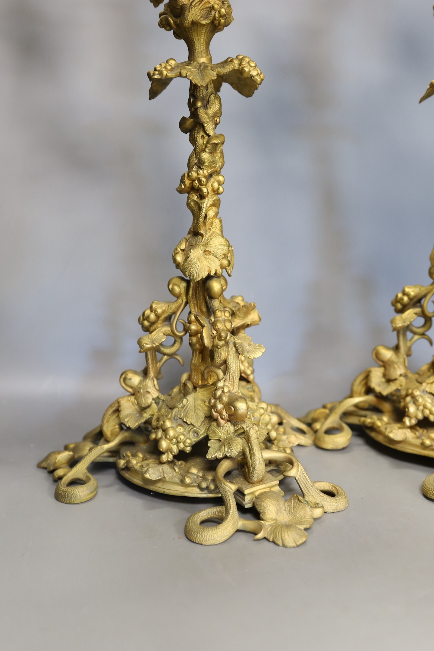 A pair of Victorian ormolu 4-light candelabra with vineous stems - 56cm tall - Image 3 of 4