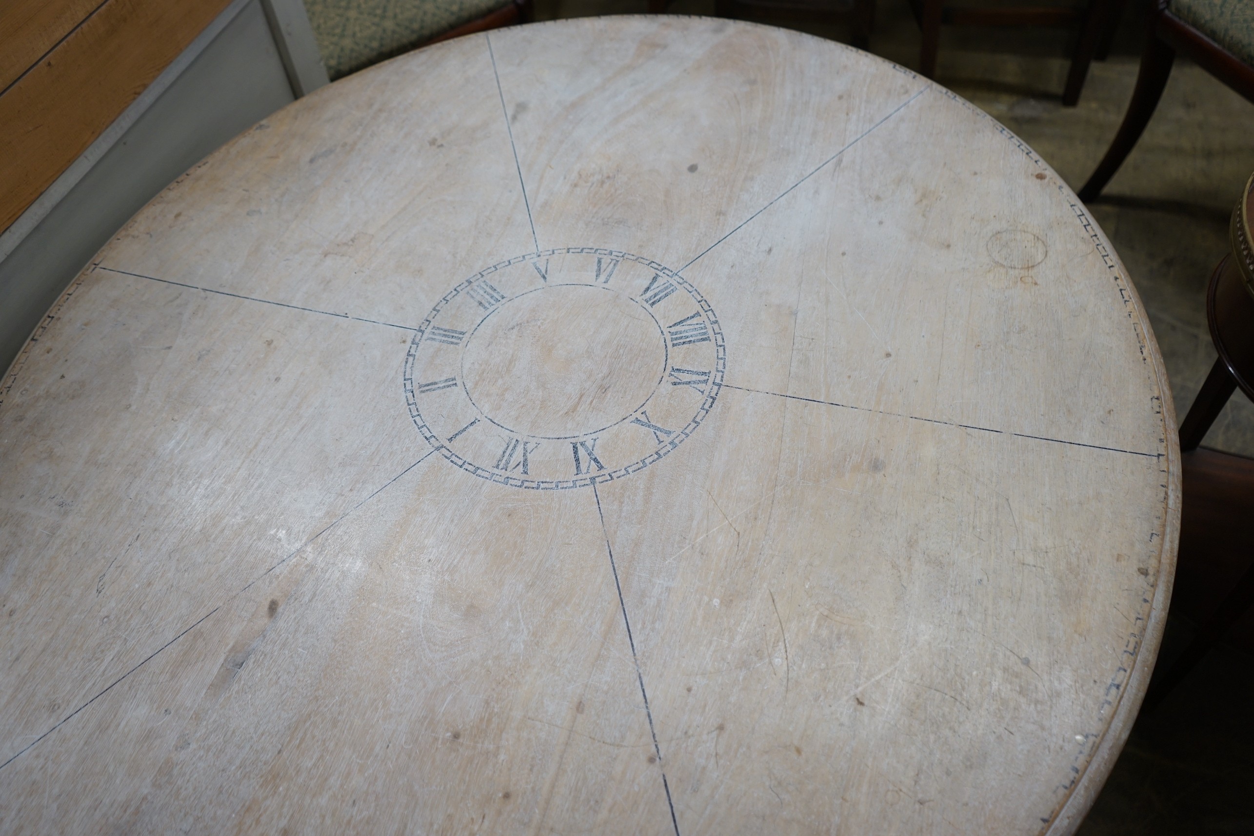 A Victorian style circular painted pine circular dining table on painted cast metal base, diameter - Image 3 of 4