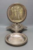 A set of four Christofle plated serving dishes, a similar ecuelle and cover and an Egyptian plated