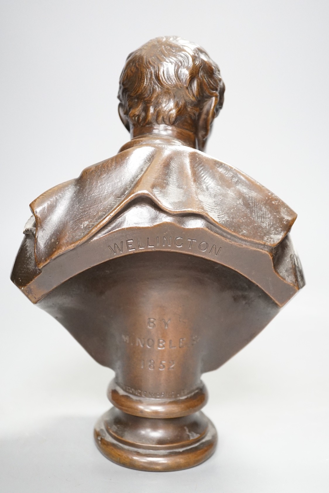 A small bronze bust of Wellington, by Matthew Noble (1817-1876), inscribed verso 'Noble 1852' - 27cm - Image 3 of 4