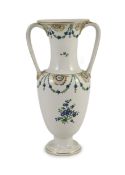 An Imperial Vienna porcelain factory twin handled vase, early 19th century, painted blue floral