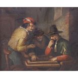 After Teniers, oil on board, Figures playing a game in a tavern, 16 x 19.5cm