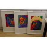 Modern British, three watercolours, 'Warhol 2013' and two similar works, indistinctly signed, 52 x