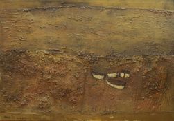 James Boswell (New Zealand, 1906-1971), mixed media on board, Beached fishing boats,