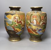 A pair of painted Japanese vases, marked to base - 36.5cm tall