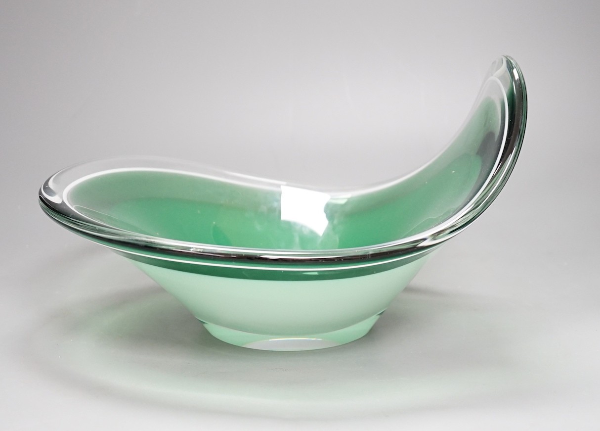 A Flygfors green and white cased glass bowl, signed, 30cm - Image 3 of 4