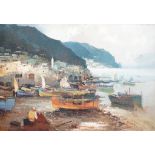 Italian School, oil on canvas, View along the Amalfi coast, indistinctly signed, 48 x 69cm