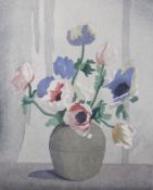 Eric Slater (1896-1963), wood engraving, Anemones in a vase, signed in pencil, 21 x 17cm