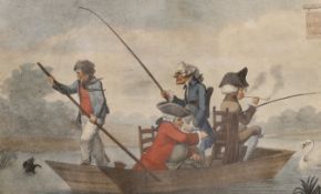Henry William Bunbury (1750-1811), hand coloured stipple engraving, 'Patience in a Punt', overall 27