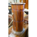 A late Victorian cylindrical mahogany stick stand with liner, diameter 29cm, height 66cm