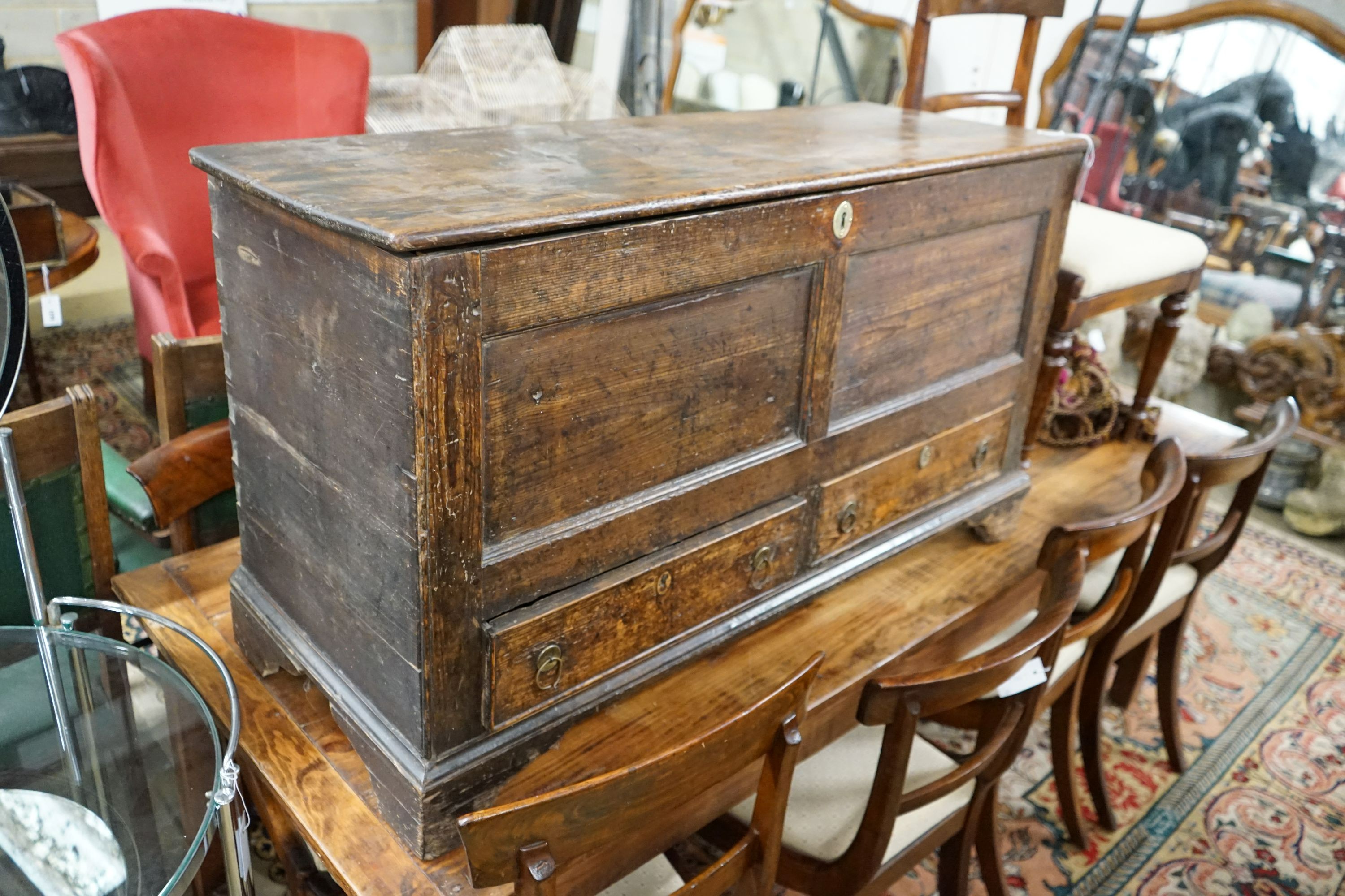 A George III pine mule chest, width 117cm, depth 44cm, height 66cm - Image 2 of 3