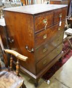 An early 19th century teak military chest with twin brass side handles, width 89cm, depth 62cm,