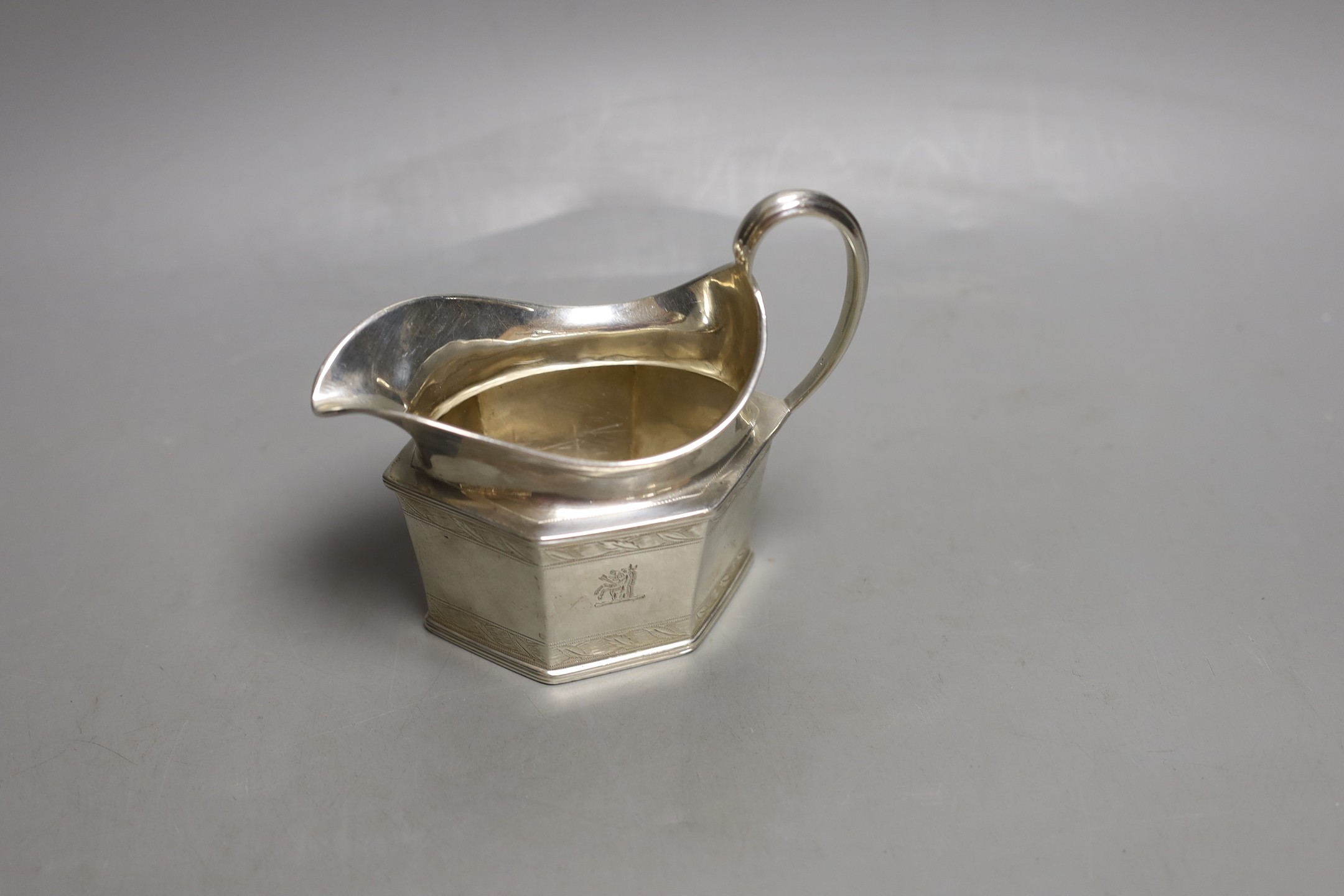 A George V silver hexagonal cream jug, London, 1930, 7oz. - Image 2 of 3